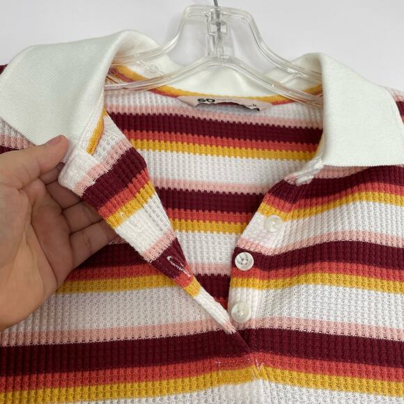 SO Goods for Life stripped collared cropped waffle blouse size Medium - Picture 2 of 11